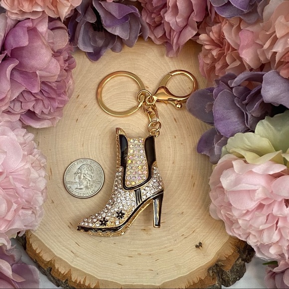 Silver and Black Crystal High Heel Boot Keychain Charm - Picture 14 of 16